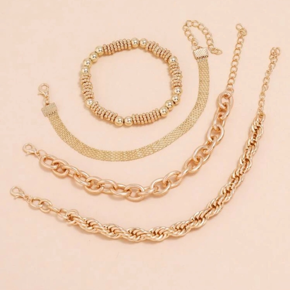 Minimalist bracelet set gold crystal bangles glam - Picture 2 of 2